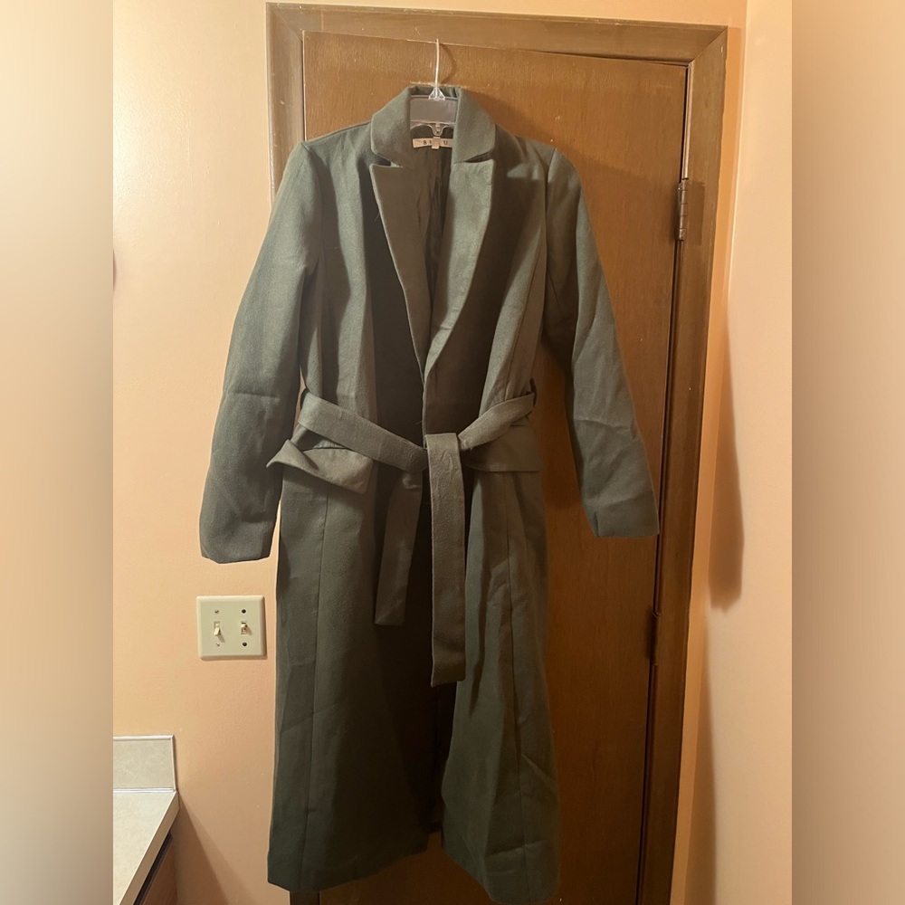 Buru olive green belted trench coat